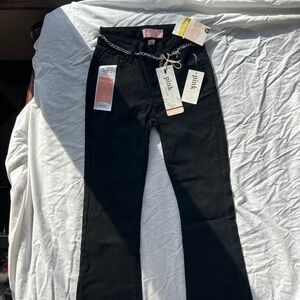 Pink Ivy Girls Black Hyper Stretch Pants w/ Chain Belt NWT
